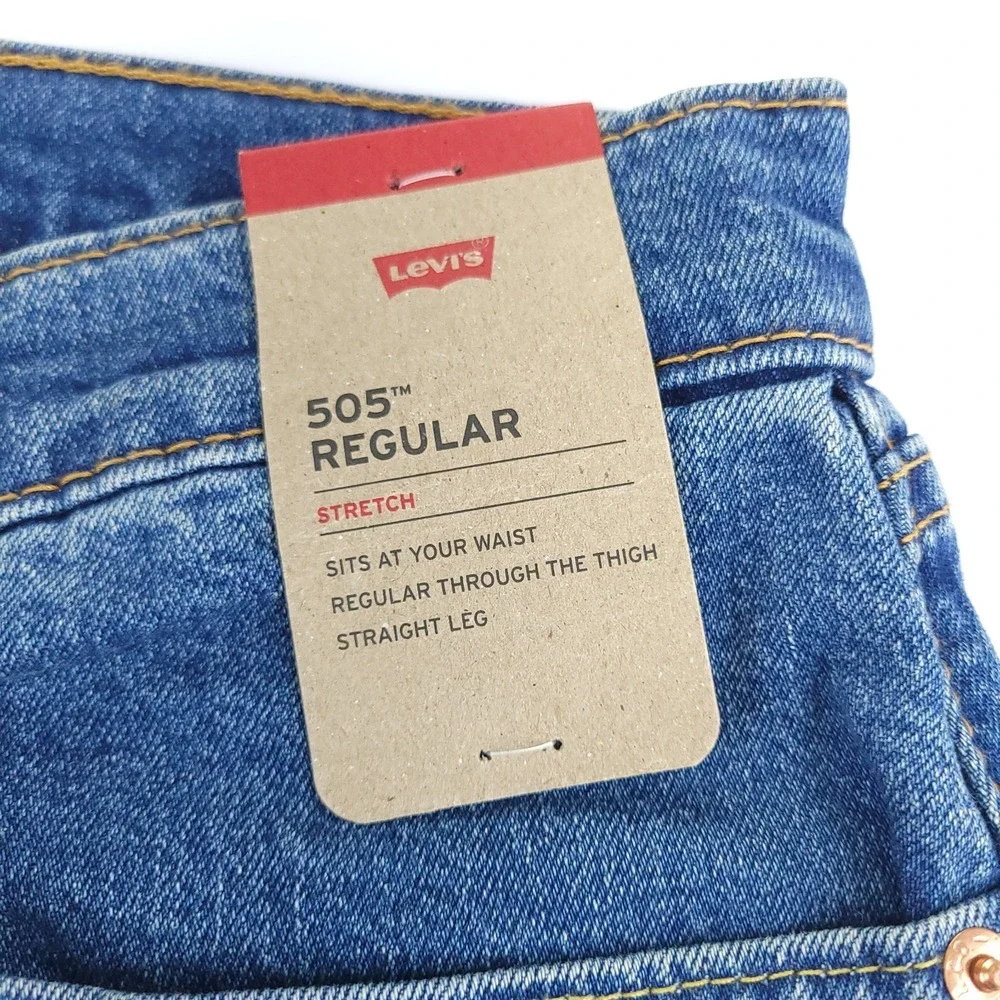 NWT Levis 505 Jeans  Mens 36x32 Regular Fit Straight Leg Stretch Blue Casual
